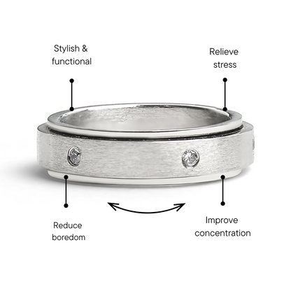 CZ Stones In Center Spinner Stainless Steel Ring / SBE002
