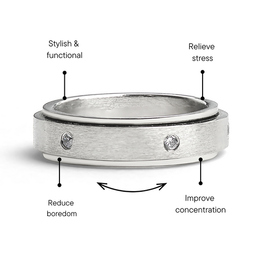 CZ Stones In Center Spinner Stainless Steel Ring / SBE002