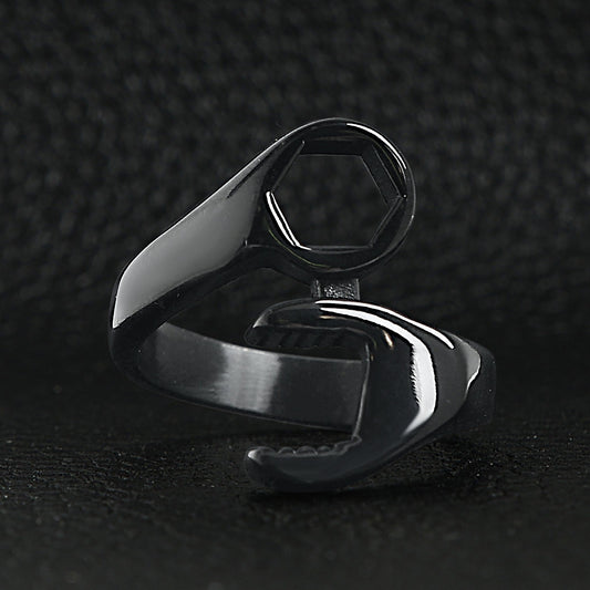 Stainless Steel Black Wrench Ring / SCR0236