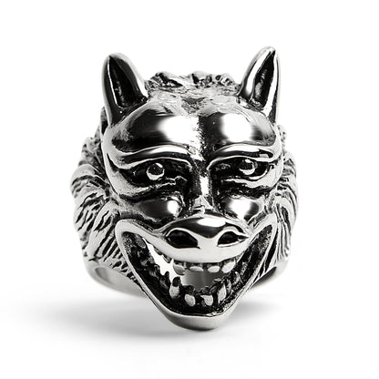 Stainless Steel Polished Snarling Wolf Ring / SCR3037