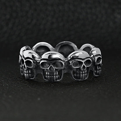 Stainless Steel Polished Multi Skull Ring / SCR3041