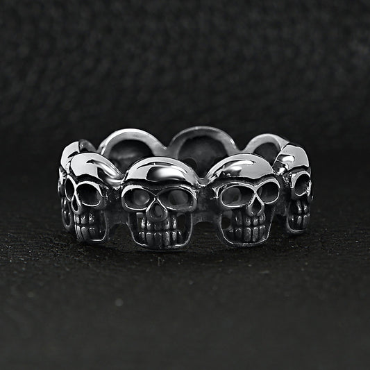 Stainless Steel Polished Multi Skull Ring / SCR3041