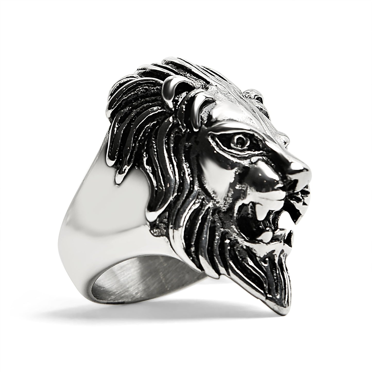 Stainless Steel Roaring Lion Head Ring / SCR3047