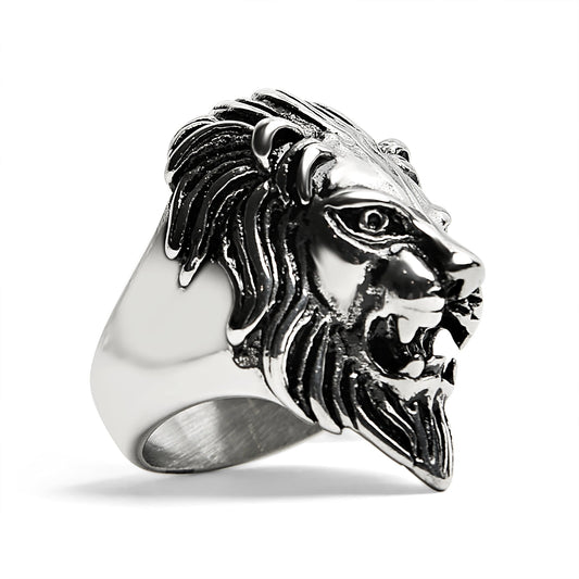 Stainless Steel Roaring Lion Head Ring / SCR3047