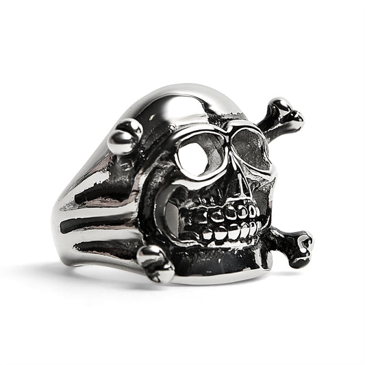Stainless Steel Skull And Crossbones Ring / SCR3049