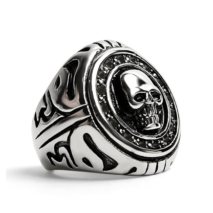 Stainless Steel Large Filigree Skull Signet Ring / SCR4012