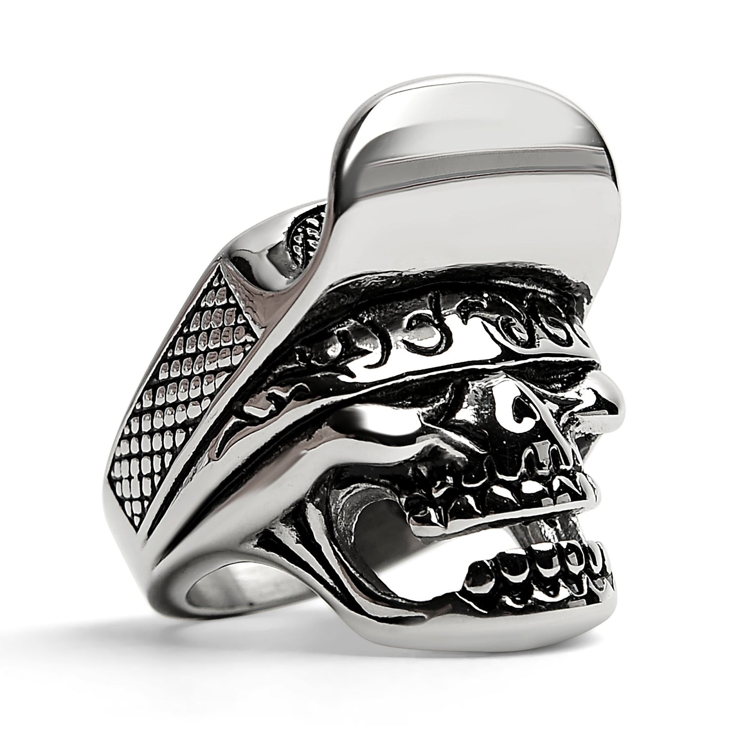 Stainless Steel Trucker Hat Skull Ring / SCR4038