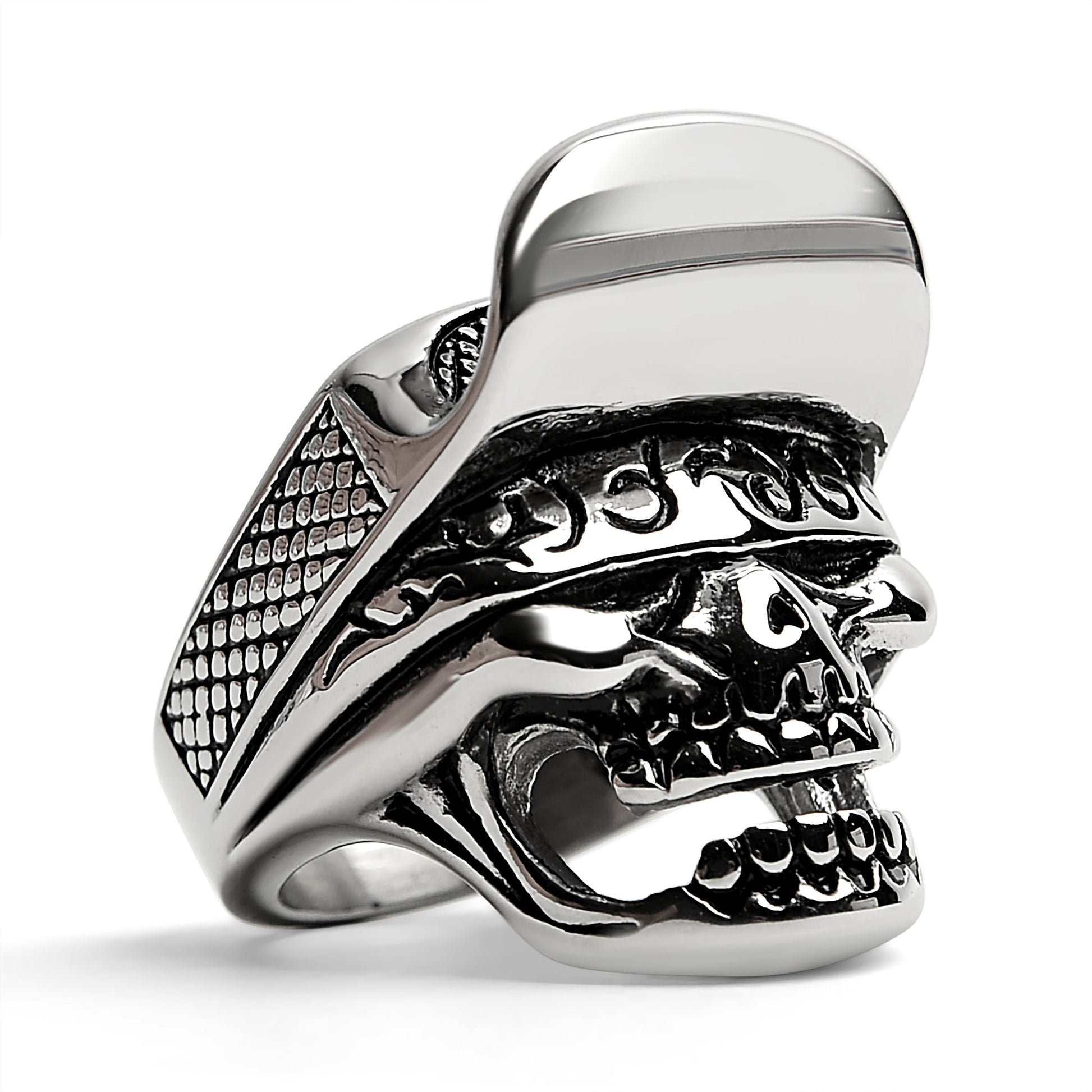 Stainless Steel Trucker Hat Skull Ring / SCR4038