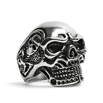 Stainless Steel Skull With Skeleton Accents Ring / SCR4048