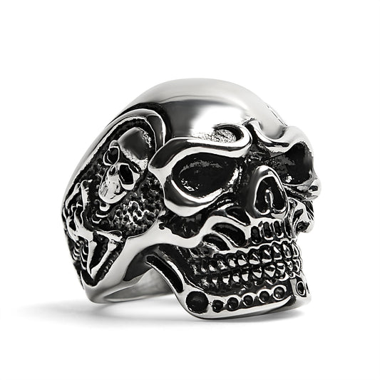 Stainless Steel Skull With Skeleton Accents Ring / SCR4048