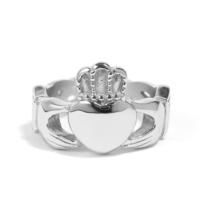 Stainless Steel Detailed Claddagh Ring / SCR4049