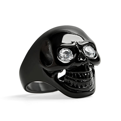 Stainless Steel Clear CZ Eyed Black Skull Ring / SCR4054