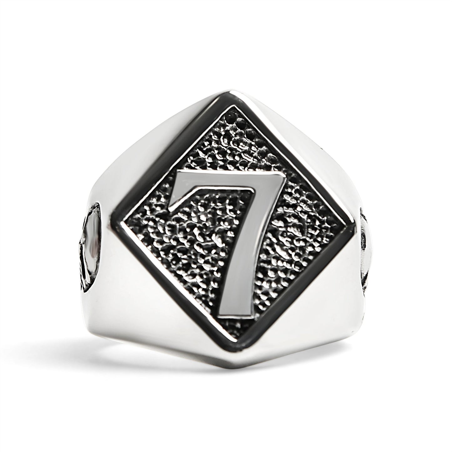 Stainless Steel Lucky "7" With Skull Accents Signet Ring / SCR4060