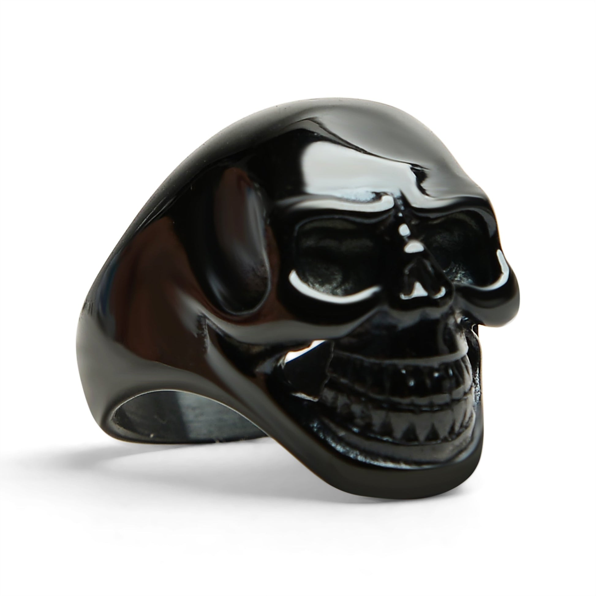 Black Grinning Skull Stainless Steel Ring / SCR4066