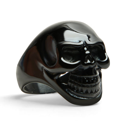 Black Grinning Skull Stainless Steel Ring / SCR4066