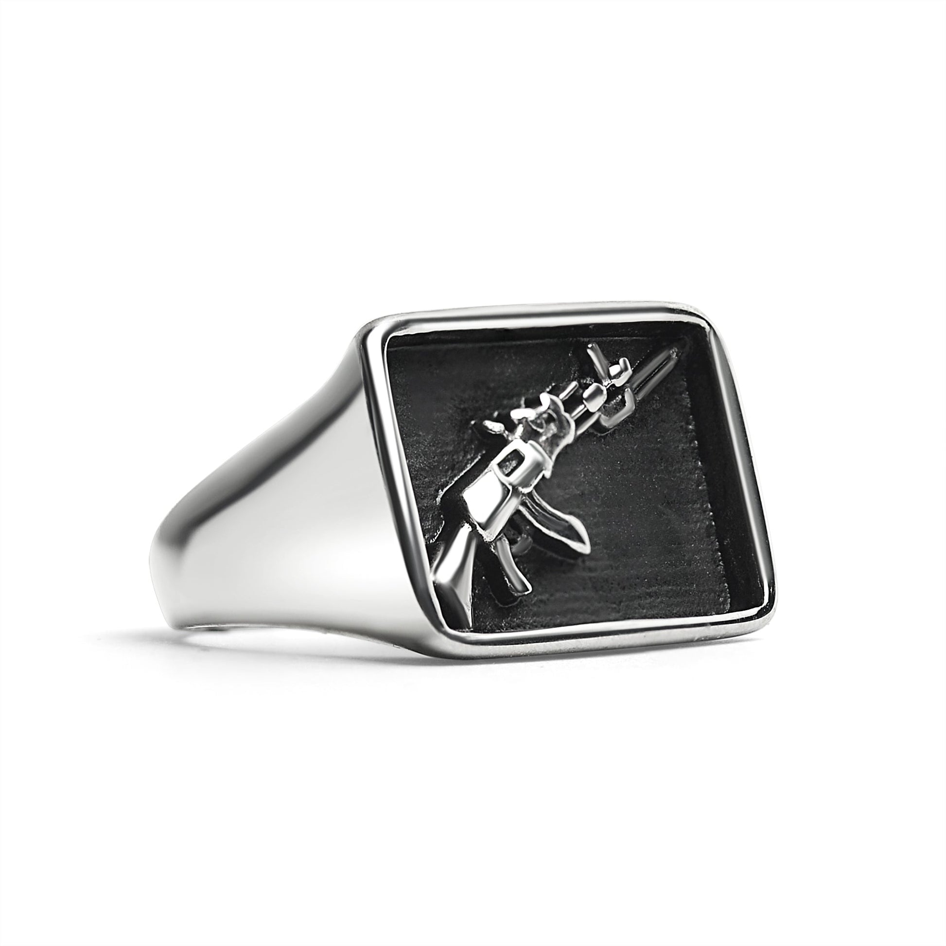 Stainless Steel AK-47 Gun Signet Ring / SCR4078