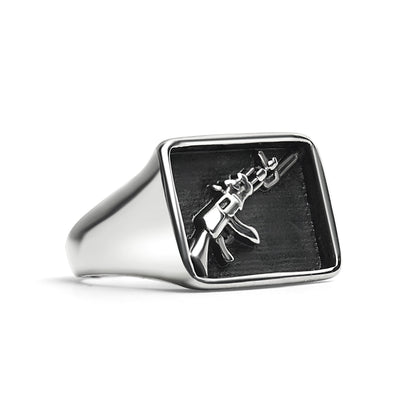 Stainless Steel AK-47 Gun Signet Ring / SCR4078