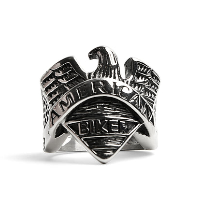 Stainless Steel "AMERICAN BIKER" With Eagle Ring / SCR4097
