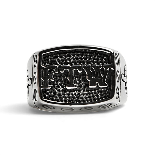 Stainless Steel "FTW" Middle Finger Signet Ring / SCR4098