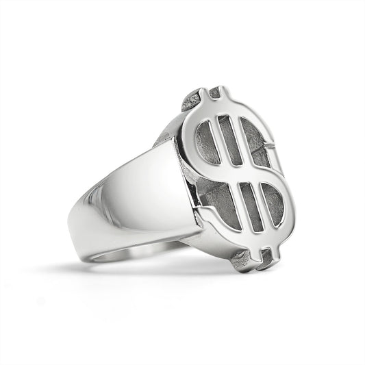 Stainless Steel Money Sign Mens Ring / SCR4115