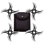 4 Pc Set Black and Satin Finish Four Point Throwing Ninja Stars Shuriken