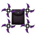 4 Pc Set Black and Purple Finish Four Point Throwing Ninja Stars Shuriken