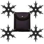 4 Pc Set Black Finish Six Point Throwing Ninja Stars Snowflake Shurikens