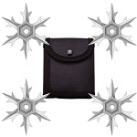 4 Pc Set Silver Finish Six Point Throwing Ninja Stars Snowflake Shurikens