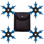 4 Pc Set Blue and Black Finish Six Point Throwing Ninja Stars Snowflake Shurikens