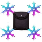4 Pc Set Rainbow Finish Six Point Throwing Ninja Stars Snowflake Shurikens
