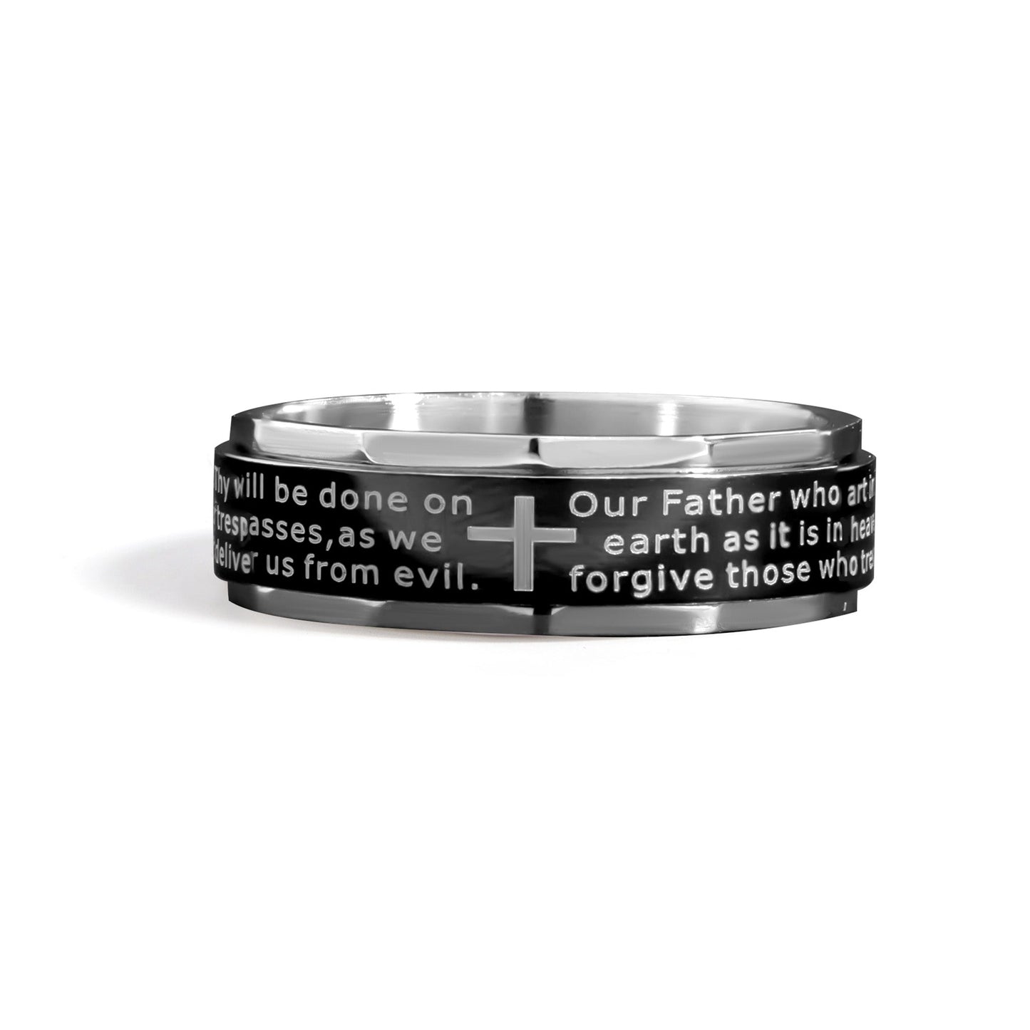 Highly Polished Stainless Steel Lord's Prayer Spinner Center Ring / SRJ1007