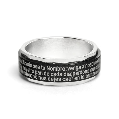 Black Stainless Steel Spanish Lord's Prayer Center Spinner Ring / SRJ1009