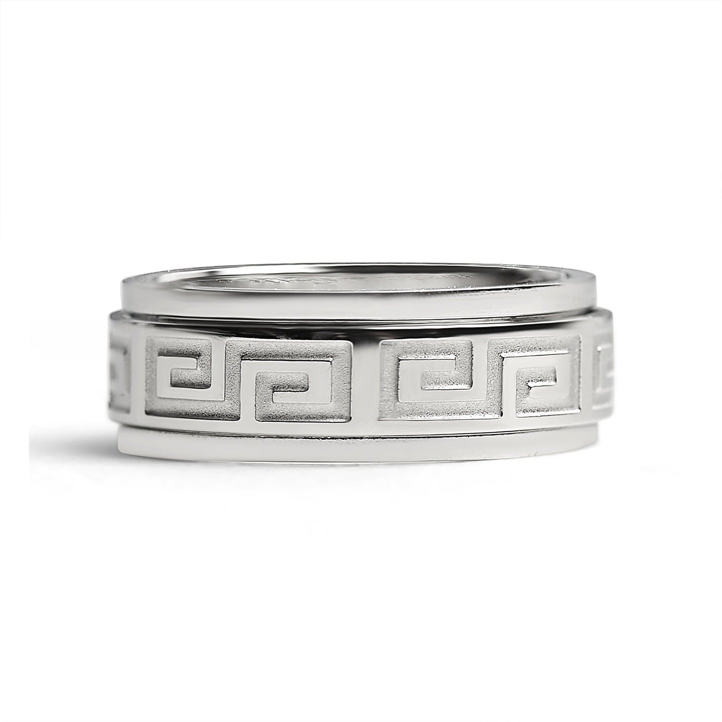 Stainless Steel Highly Polished Greek Key Spinner Ring / SRJ2048