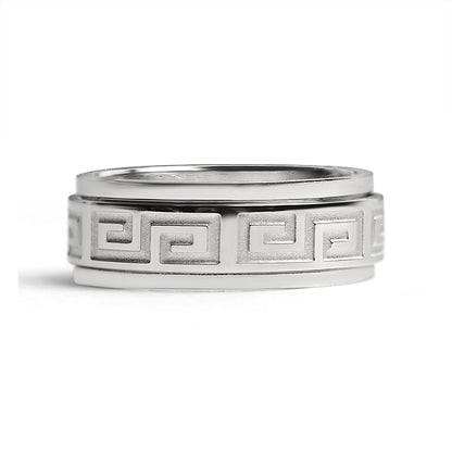 Stainless Steel Highly Polished Greek Key Spinner Ring / SRJ2048