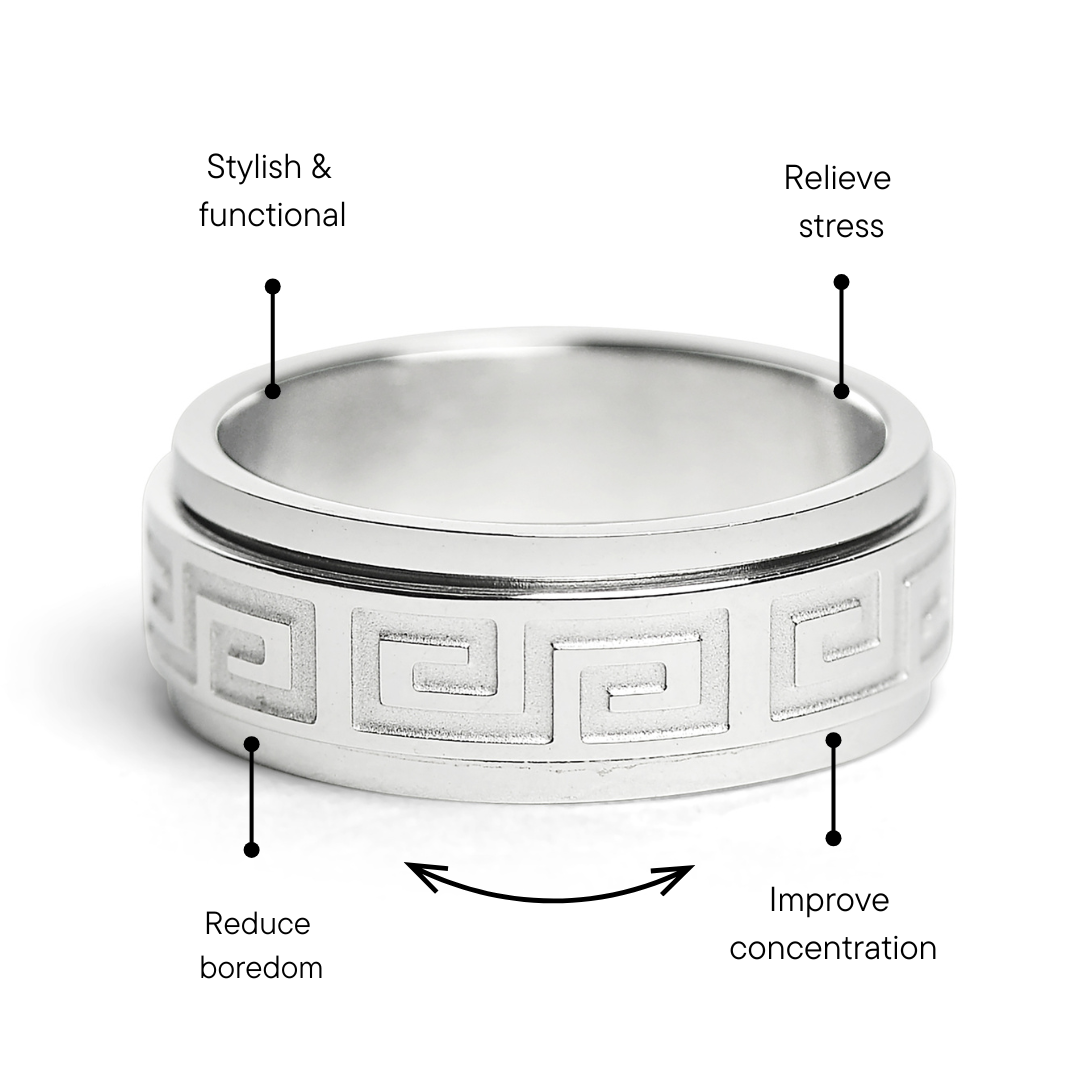 Stainless Steel Highly Polished Greek Key Spinner Ring / SRJ2048