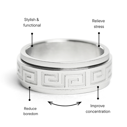 Stainless Steel Highly Polished Greek Key Spinner Ring / SRJ2048