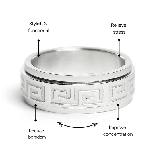 Stainless Steel Highly Polished Greek Key Spinner Ring / SRJ2048