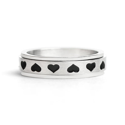 Stainless Steel Black Hearts Spinner Ring / SRJ2246