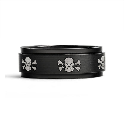 Stainless Steel Black & White Skull Spinner Ring / STC003