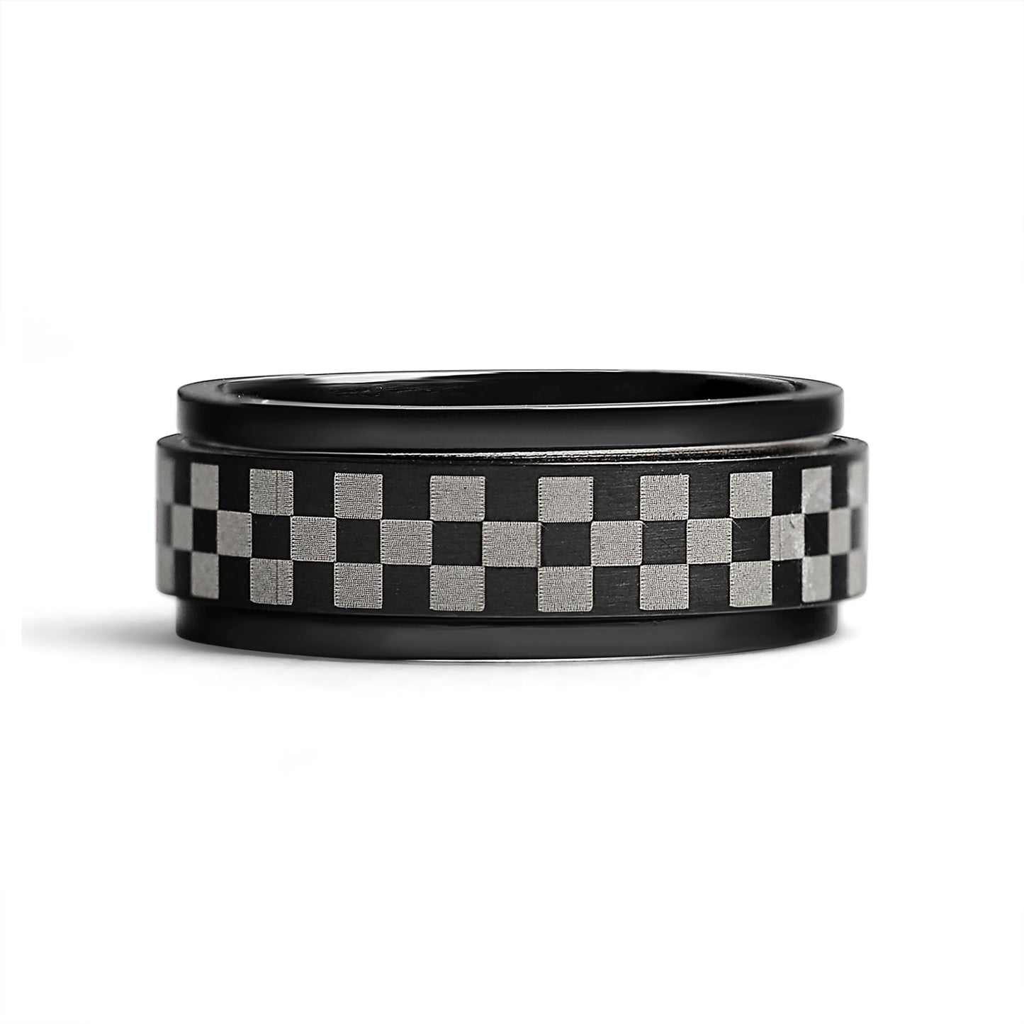 Stainless Steel Black Checker Spinner Ring / STC010