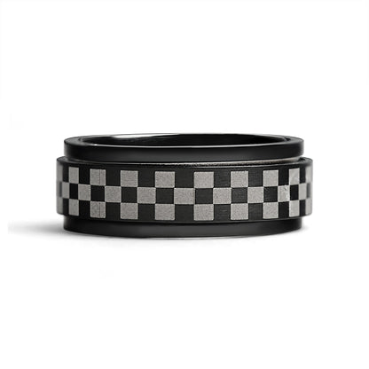 Stainless Steel Black Checker Spinner Ring / STC010