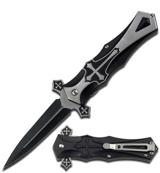 Customizable Crusader Cross Spring Assisted Pocket Knife