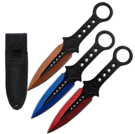 Customizable 7.5" Tactical Skull Kunai Throwing Knife Blade Set of Three