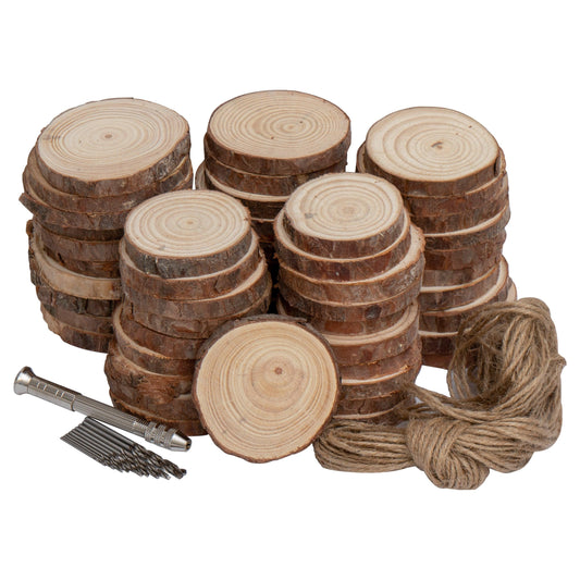 Laser Engraved Customizable Pine Wood Bark Slices