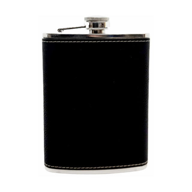 Customizable Leatherette Sleeve on Stainless Steel Flask, 8oz