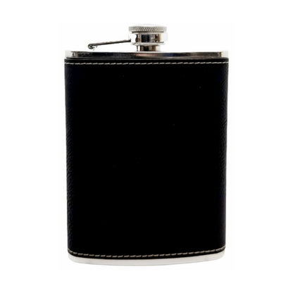 Customizable Leatherette Sleeve on Stainless Steel Flask, 8oz