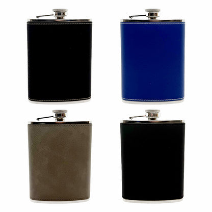Customizable Leatherette Sleeve on Stainless Steel Flask, 8oz