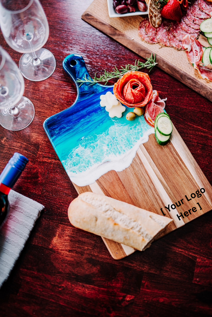 Custom Engraved Charcuterie Board – Ocean Resin Acacia Cutting Board – Personalized Wedding Gift