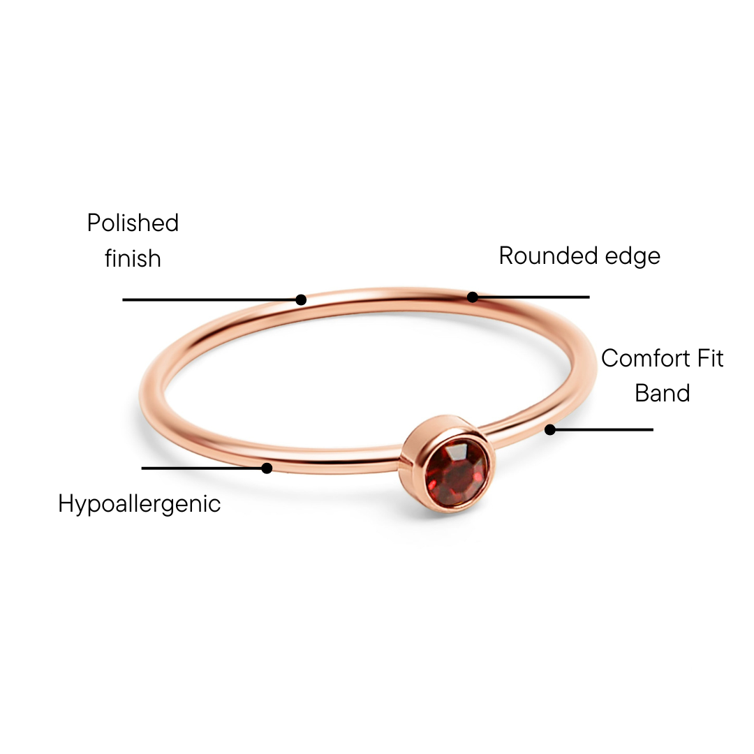 18k Rose Gold PVD Coated Stainless Steel Birthstone Stacking Ring / ZRJ1002