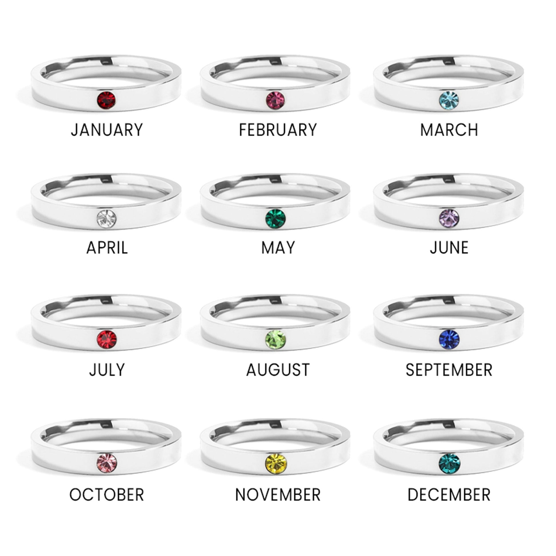 Stainless Steel Birthstone Engravable Stacking Ring / ZRJ1003